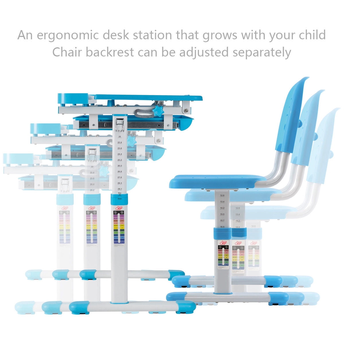 Gymax Children's Desk Chair Set Multifunctional Study Drawing Height Adjustable Blue