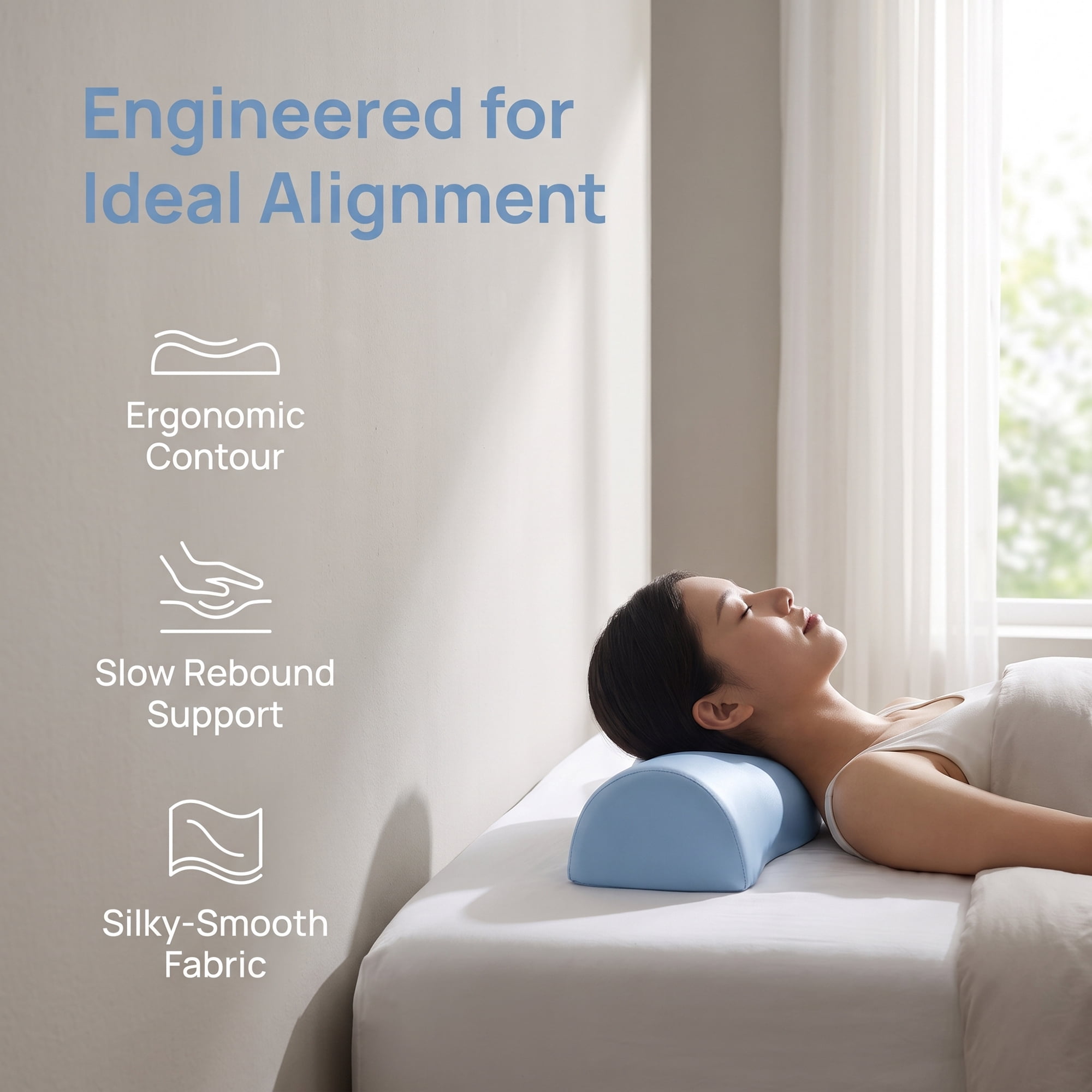 Unique Bargains Neck Pillow Sponge Cervical Support for Sleeping Blue A 19.7"x5.9"x3.9"