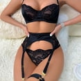thumbnail image 5 of JSGEK Sexy 3 Piece Lingerie Set for Women Bra Panty and Garter Belt Set with Lace Trim Adjustable Straps Intimate Nightwear for Women Black XL, 5 of 8