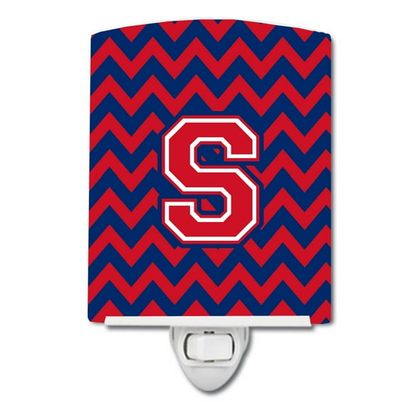 Caroline's Treasures CJ1054-SCNL Letter S Chevron Yale Blue and Crimson Ceramic Night Light, 6x4x3", multicolor