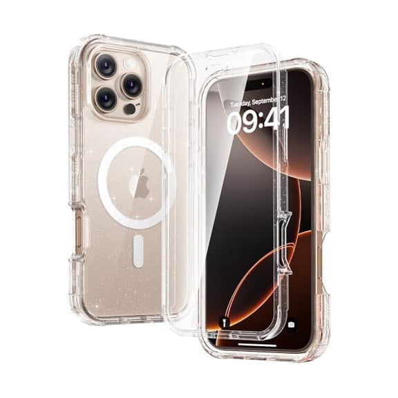 Eryueer Magnetic Designed for iPhone 16 Pro Max Case, Full Body Rugged with Touch Sensitive Anti-Scratch Screen Protector, Compatible with MagSafe for iPhone 16 Pro Max 6.9'', Clear Glitter