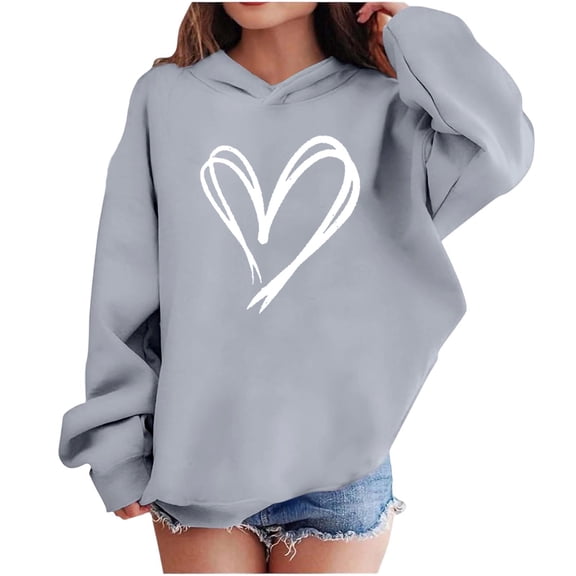 Lightweight Hoodies Valentines Day Heart Print Hooded Girls Long Sleeve Pullover Sweatshirt Kids Oversized Hoodies Tops Cotton Sweatshirts for Girl Gray 4Y