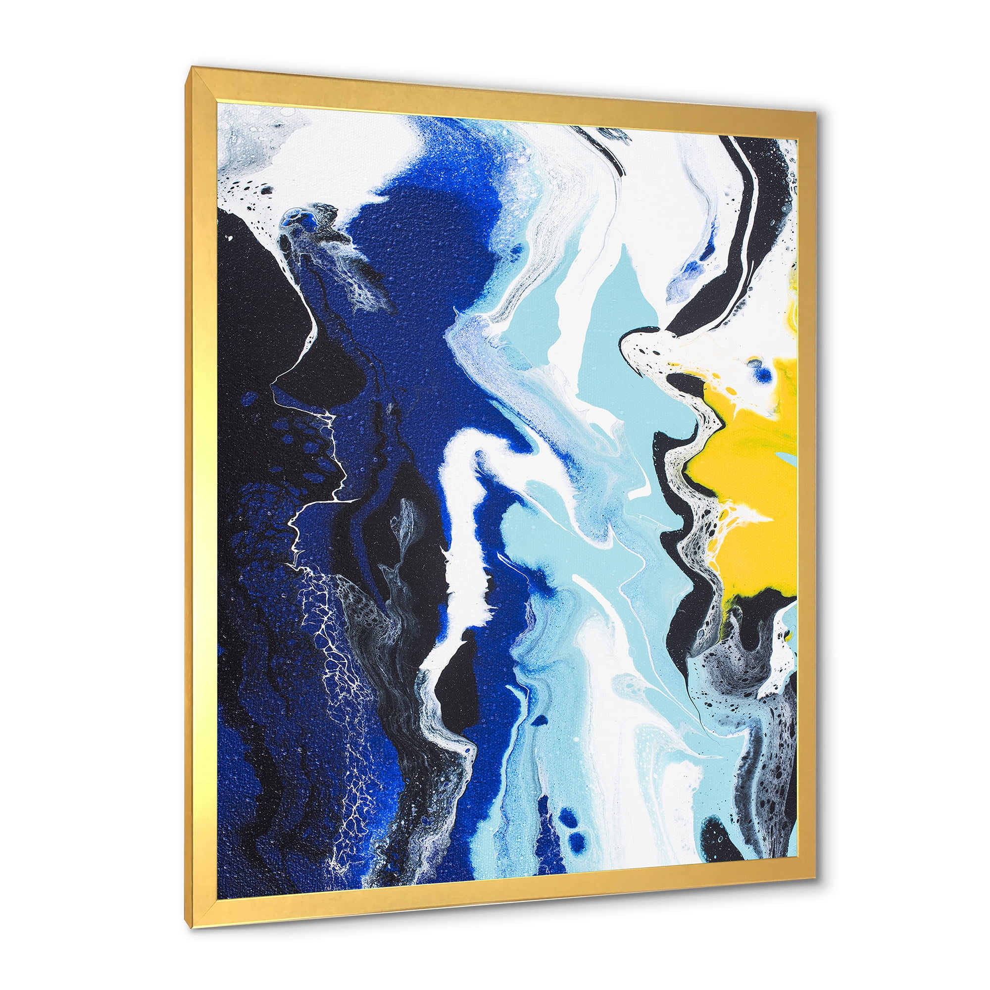 Designart 'Abstract Blue and Yellow Waves' Modern Framed Art Print