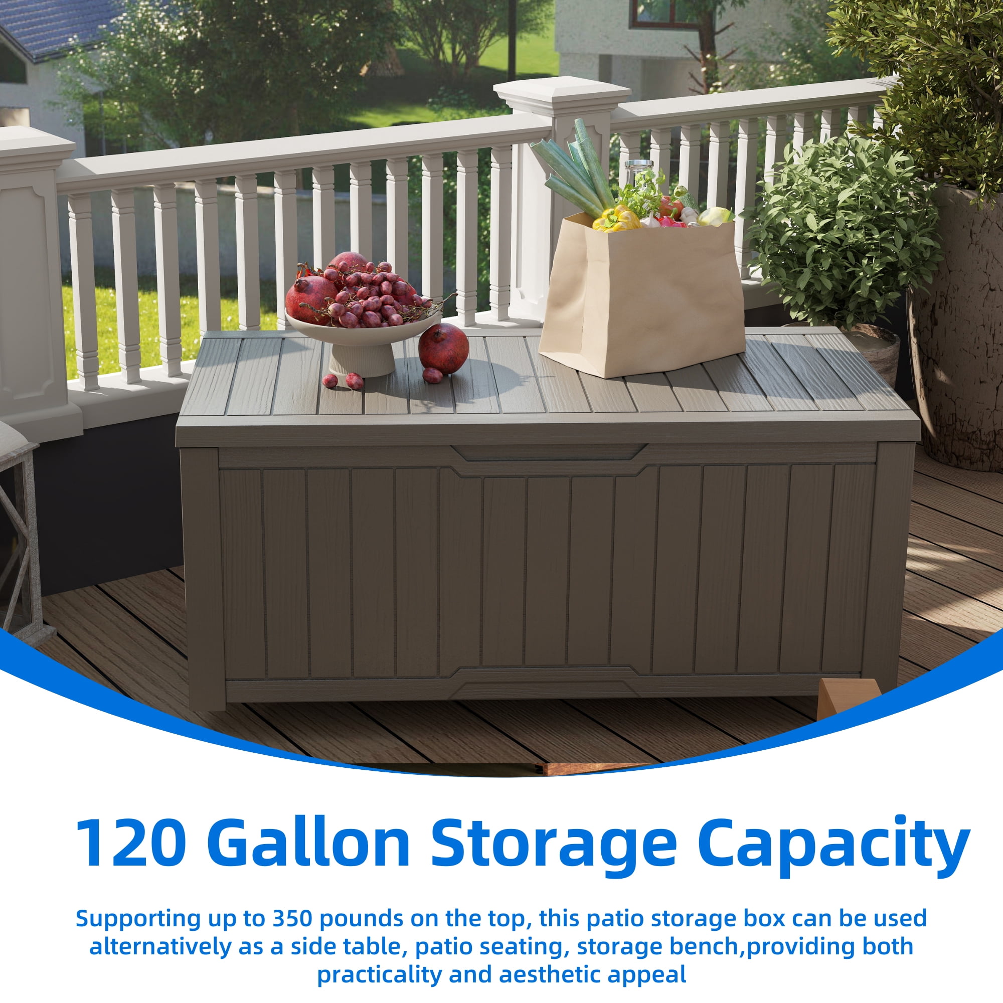 Uforic 100 Gallon Weatherproof Resin Deck Box, Lockable Outdoor Storage Solution in Light Brown