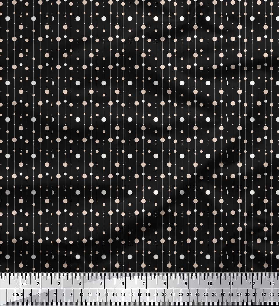 Soimoi Black Velvet Fabric Line & Circle Geometric Print Fabric by the Yard 58 Inch Wide