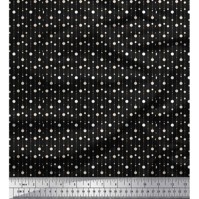 Soimoi Black Cotton Voile Fabric Line & Circle Geometric Printed Fabric 1 Yard 42 Inch Wide