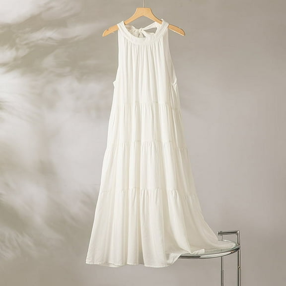 White Tiered Maxi Dress Lightweight Flowy Summer Dress M