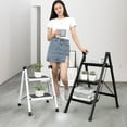 thumbnail image 6 of Koiauber 3 Step Folding Ladder 330 Lbs Capacity Portable Ladder with Anti-Slip Wide Pedals Adults Household Herringbone Ladder Step Stool, 6 of 7