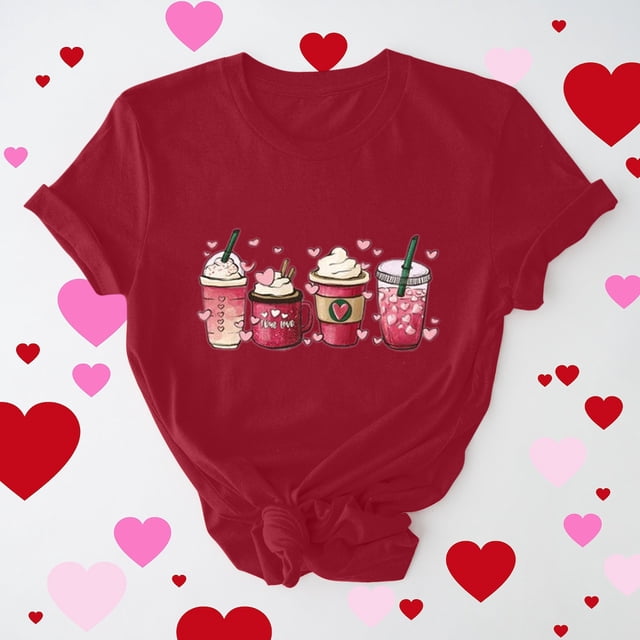 Meichang T-Shirts de la Saint-Valentin pour Femmes Mignons Cœur Graphique T-Shirts Manches Courtes Col Rond Cadeau de Saint-Valentin Tee Décontracté Cœurs Hauts