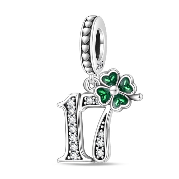 Lucky Number 17 Pendant Charm, Beaded Bracelet Charm, Fit for 3mm-4.5mm Bracelets