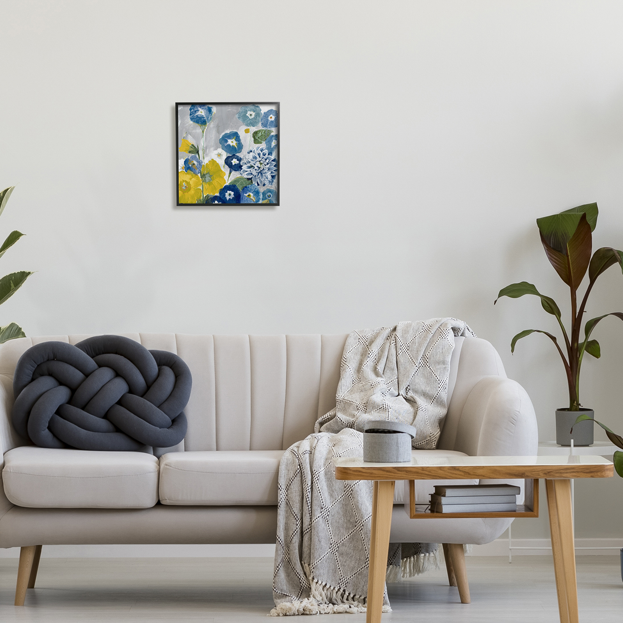 Stupell Industries Blue & Yellow Abstract Poppies Botanical & Floral Painting Black Framed Art Print Wall Art