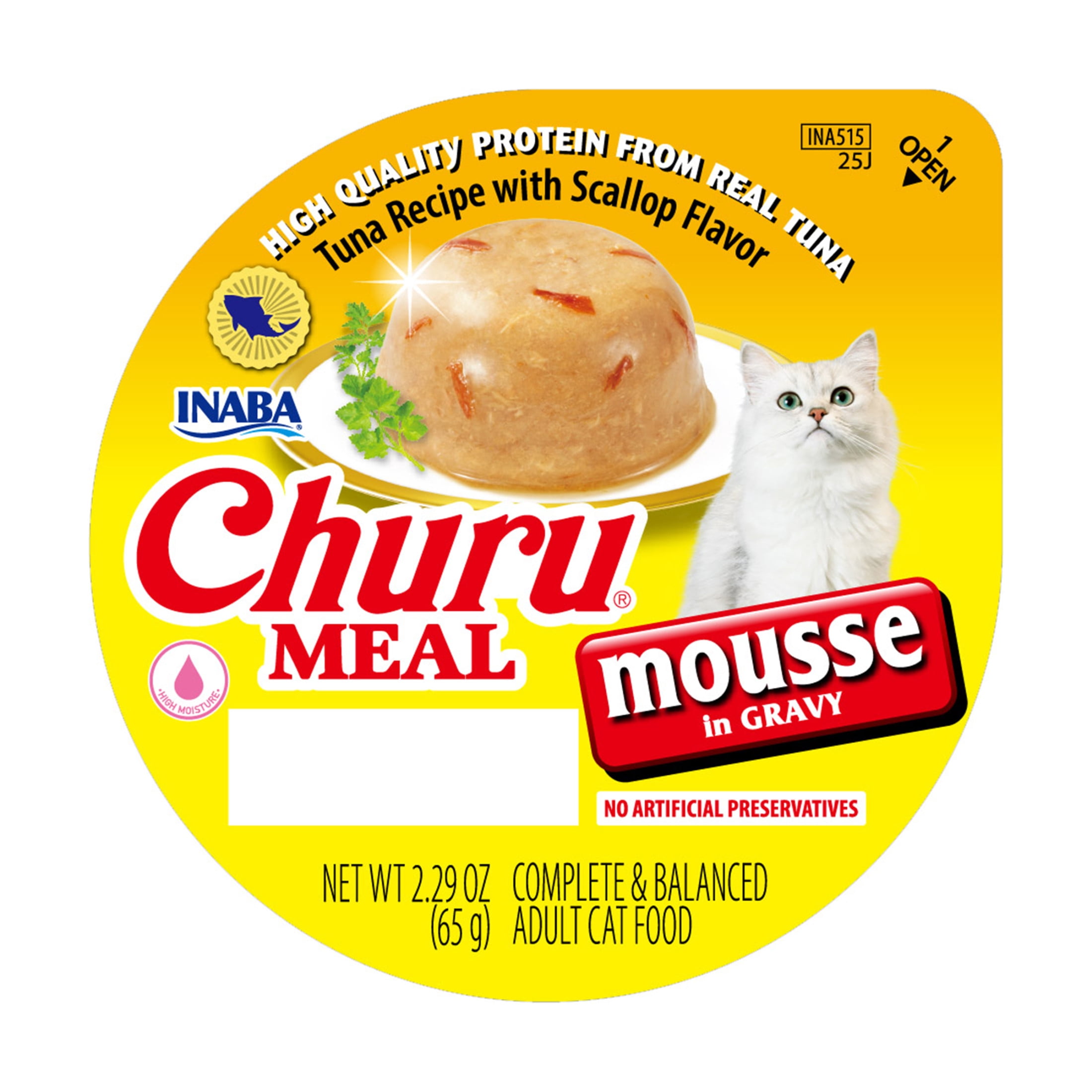 (12 pack) INABA Churu Meal Mousse Adult Wet Cat Food, 2.29 oz cup, 1-count, Tuna Recipe with Scallop Flavor