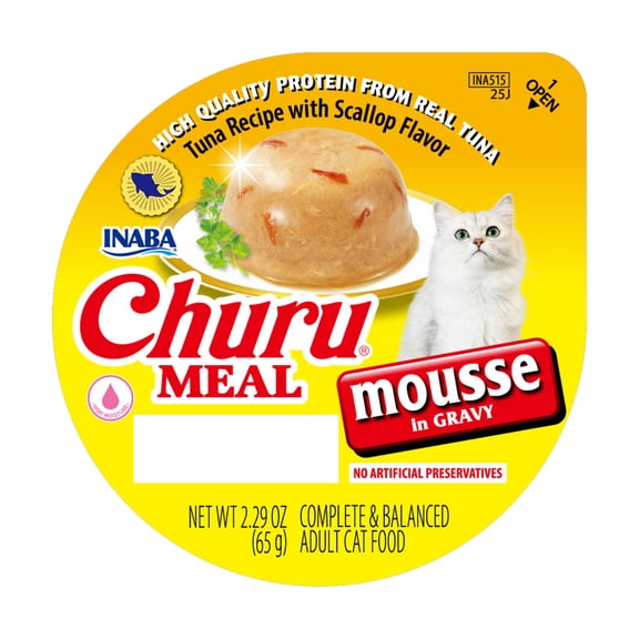 INABA Churu Meal Mousse Adult Wet Cat Food, 2.29 oz cup, 1-count, Tuna Recipe with Scallop Flavor