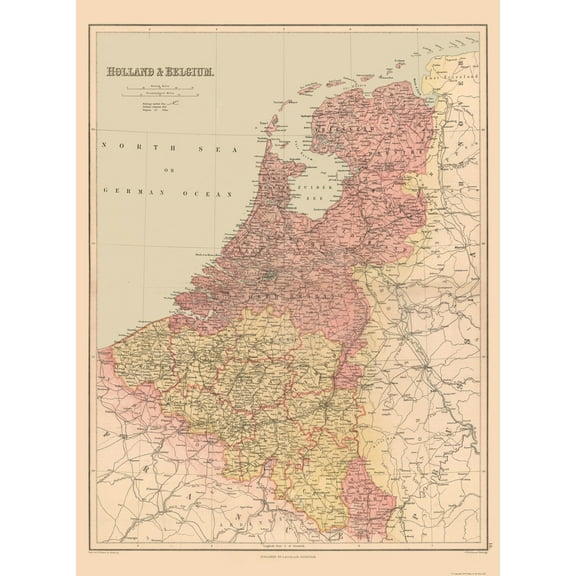 Historic Map - Holland Belgium - Black 1867 - 23 x 31.24 - Vintage Wall Art
