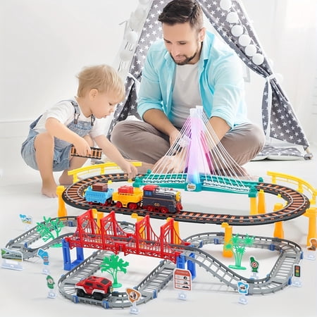 Electric Train Set with Lights & Sounds – Includes Locomotive, Cargo Cars, and Multi-Track Design, Perfect Gift for Kids Ages 3-8 for Holidays & Birthdays