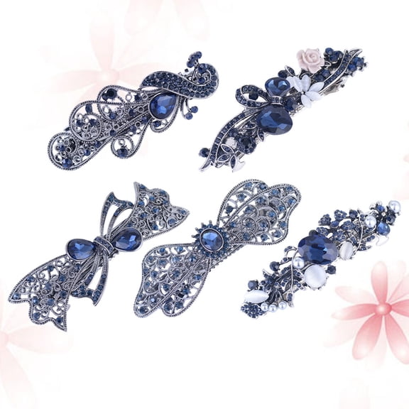 OUNONA 5Pcs Rhinestone Hair Clips Spring Clip Shape Alloy Hair Barrettes for Women