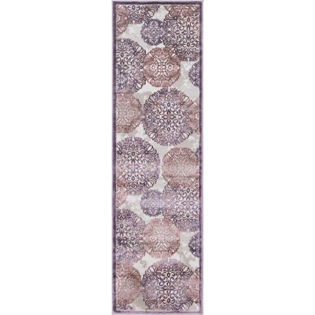 Unique Loom Aberdeen Tone-on-Tone Runner Rug 2' x 7' Violet/Ivory