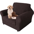 thumbnail image 7 of TOPCHANCES Stretch Sofa Cover with Cushion Cover, Jacquard Fabric Armchair Loveseat Sofa Slipcover, Non-slip Couch Protector, Friendly to Pets (Chocolate, For Armchair), 7 of 7