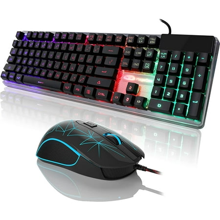 White Wired Gaming Keyboard and Mouse Combo, Rainbow Backlit Gaming ...