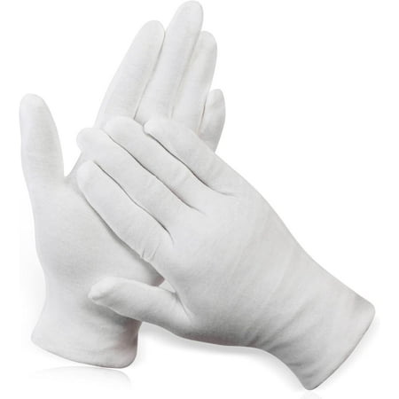 12 Pairs XL White Cotton Gloves for Dry Hand Moisturizing Cosmetic Eczema Hand Spa and Jewelry Inspection