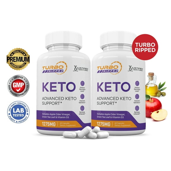 (2 Pack) Turbo Ripped Keto ACV Pills 1275mg Alternative to Gummies Dietary Supplement 120 Capsules