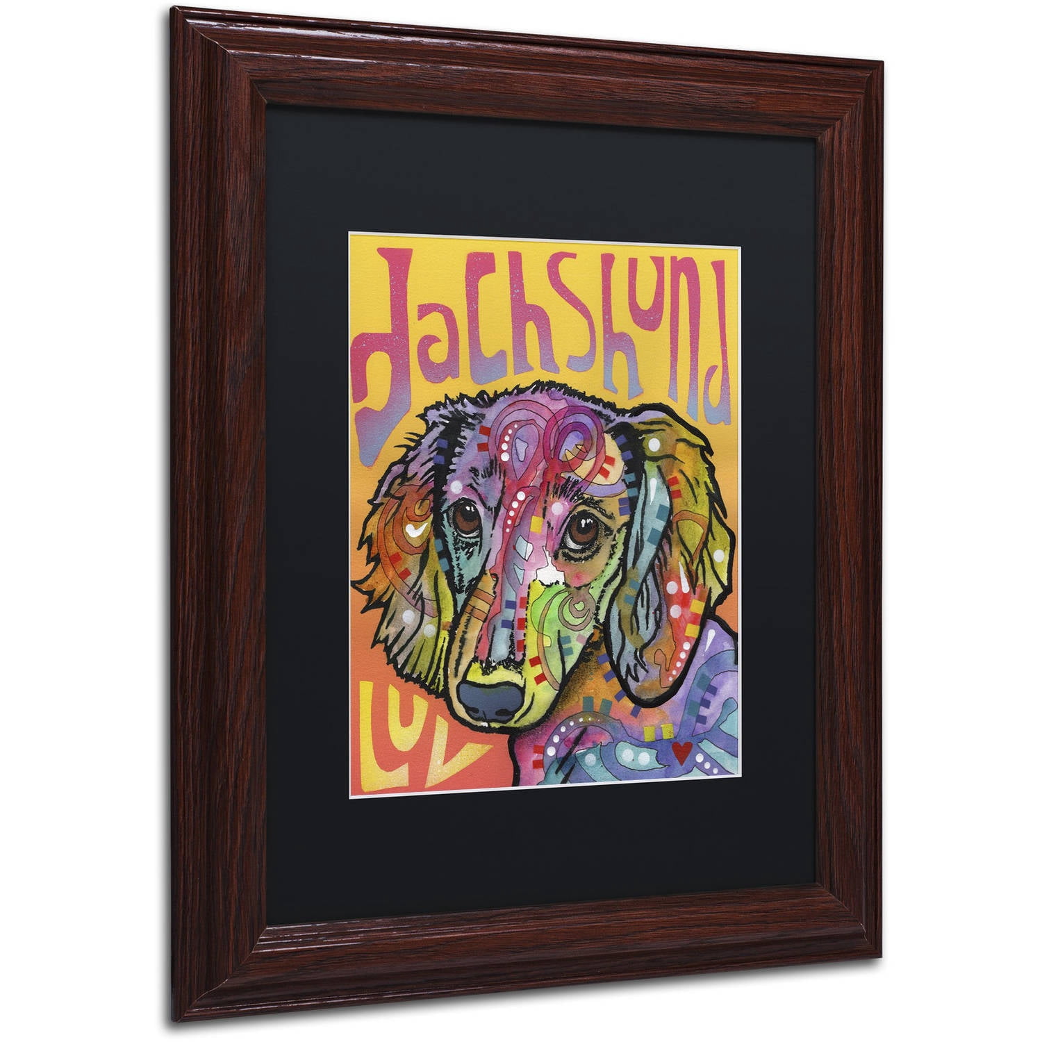 Trademark Fine Art 'Dachshund Love' Canvas Art by Dean Russo, Black Matte, Wood Frame