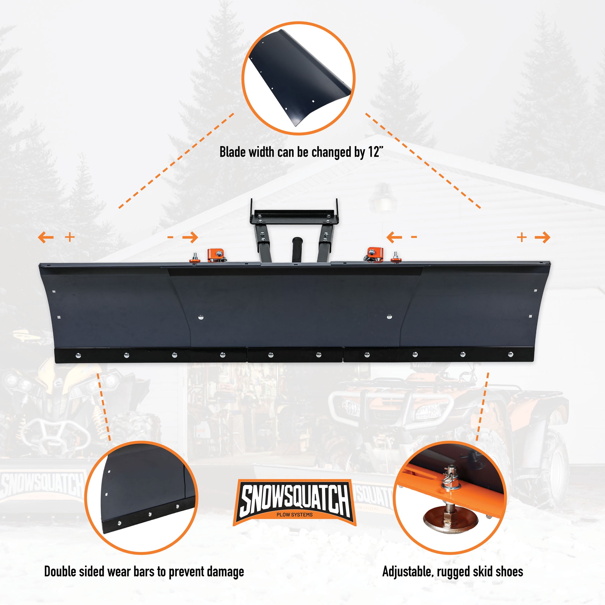 SNOWSQUATCH UTV Snow Plow System 60-72 inch Adjustable Steel Blade Mount Kit 519-KPL2225W