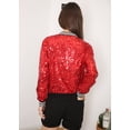thumbnail image 3 of Womens Sequin Long Sleeve Front Zip Jacket with Ribbed Cuffs, 3 of 5