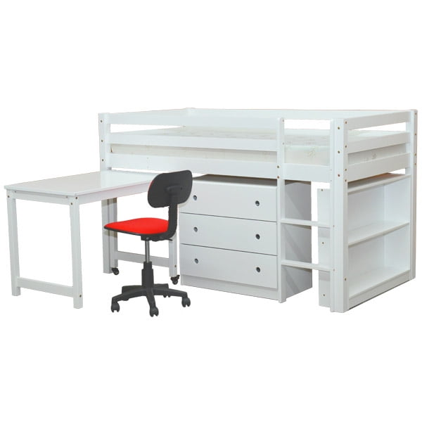 Junior Twin Low Loft Bed With Desk, Loft Bed With Bookcase And Desk