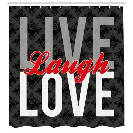Live Laugh Love Shower Curtain, Different Typed Words of Wisdom Victorian Antique Damask Motifs Tile Print, Fabric Bathroom Set with Hooks, Multicolor, by (Best Tile For Bathroom Shower)