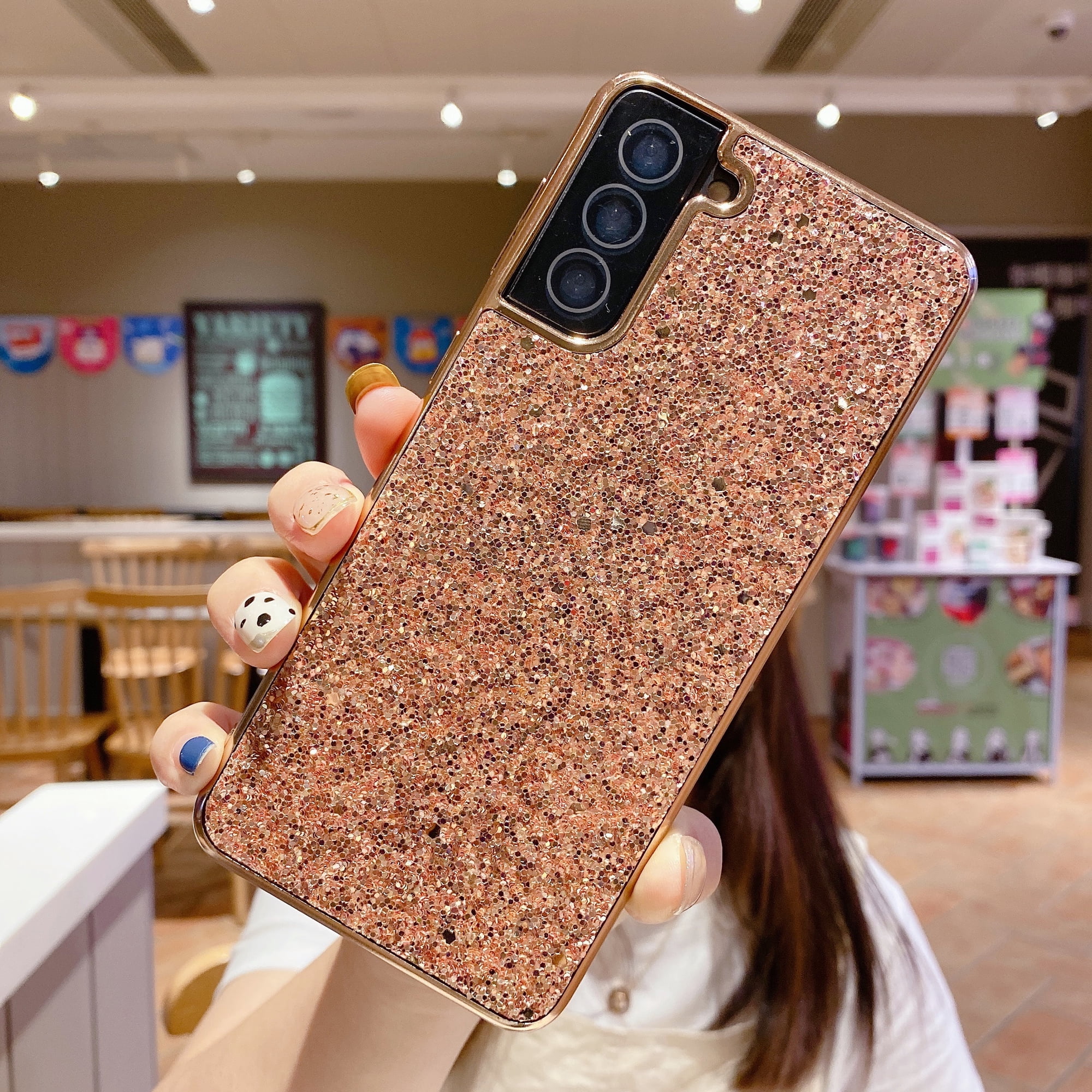 Cowithday for Samsung Galaxy S21 5G Phone Case, Glitter Sparkle Bling Shiny Diamond Slim Shockproof Soft TPU Silicone Anti-Slip Protective Case Cover for Women Girls for Samsung S21 Phone, Rosegold