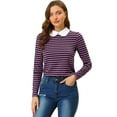thumbnail image 1 of INSPIRE CHIC Women's Striped Long Sleeves Peter Pan Collar Contrast Tops, 1 of 6