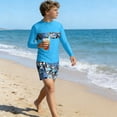 thumbnail image 7 of Babcutegg Summer Beach Two-Piece Swim Set for Kids – Long Sleeve Rash Guard Top with Tropical Print and Matching Swim Shorts for Sun Protection and Water Activities Sky Blue Size 7/8, 7 of 7