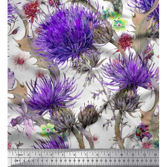 Soimoi Modal Satin Fabric Leaves & Clover Flower Print Fabric by Yard 42 Inch Wide