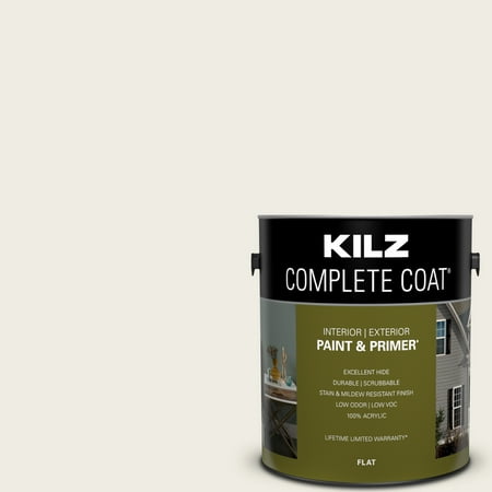 KILZ Complete Coat Paint & Primer, Interior/Exterior, Flat, White, 1 Gallon