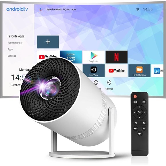 Mini Projecteur avec Wi-Fi 6 et Bluetooth 5.0, avec Android 11 OS, Correction Automatique du Trapèze, Angle de Vision de 180, Écran de 130 Pouces