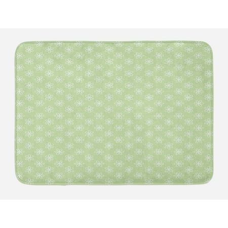 - Floral Bath Mat, Spring Flowers Design on Oblique Axis with Green Background Artwork, Non-Slip Plush Mat Bathroom Kitchen Laundry Room Decor, 29.5 X 17.5 Inches, Pale Fern Green and White, Ambesonne