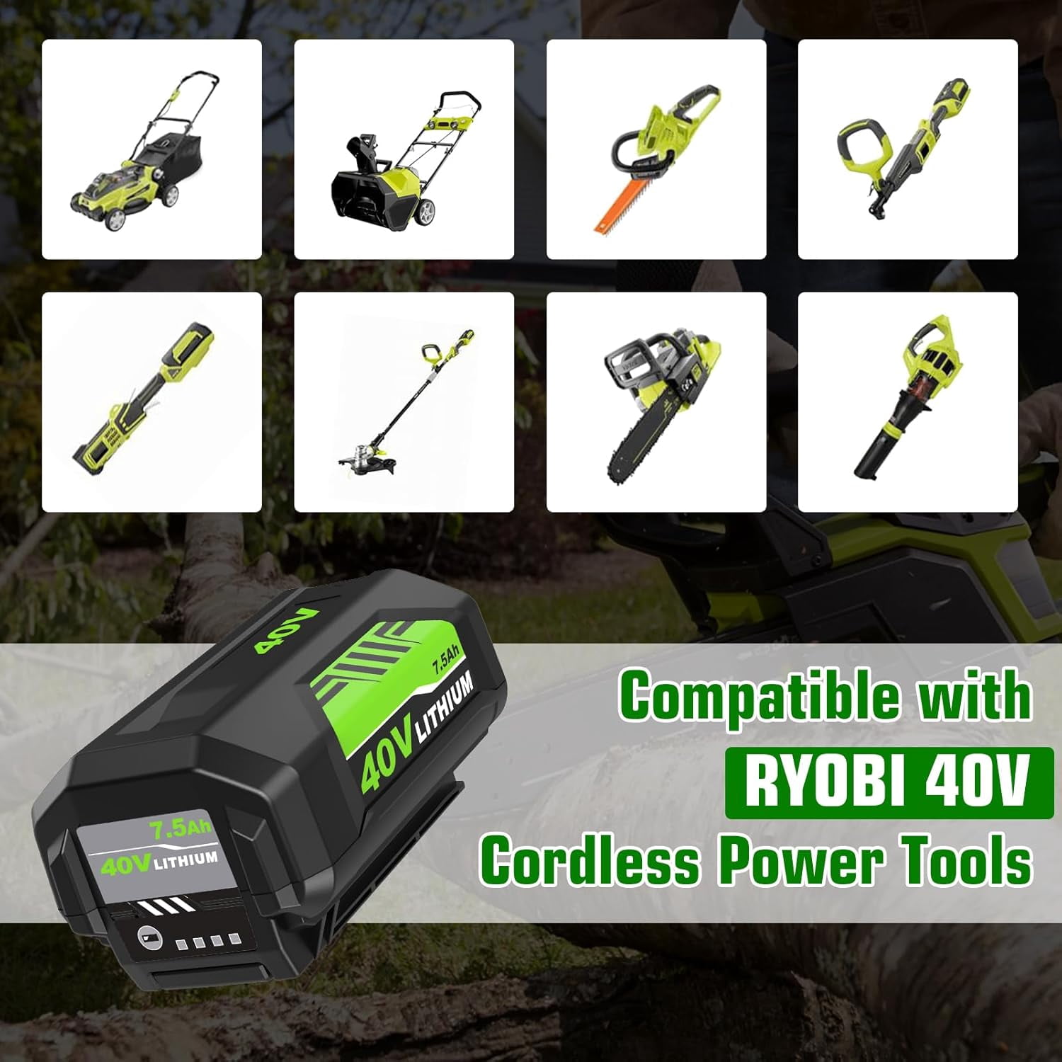 7500mAh High Capacity OP4026 Replacement Battery Compatible with Ryobi 40V Battery Lithium OP4050A OP40601 OP4040 OP4030 OP4050 OP40261 OP40201 OP40401 Cordless Tools with LED Indicator (2 PACK)