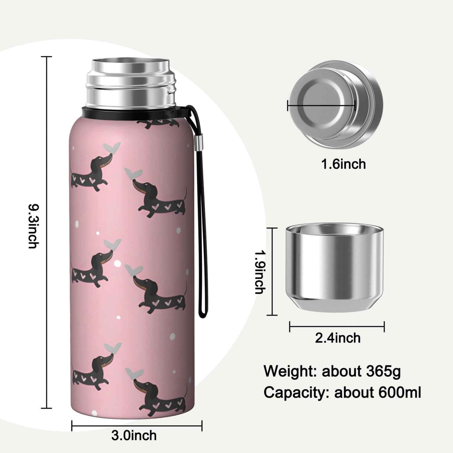 20 Oz Cute Cartoon Dachshund Coffee Tumbler Double Wall Insulated Stainless Steel Water Bottle | Metal Reusable Thermoses Flask with Cup Cap | Leak & Sweat Proof with Anti-Dust Lid