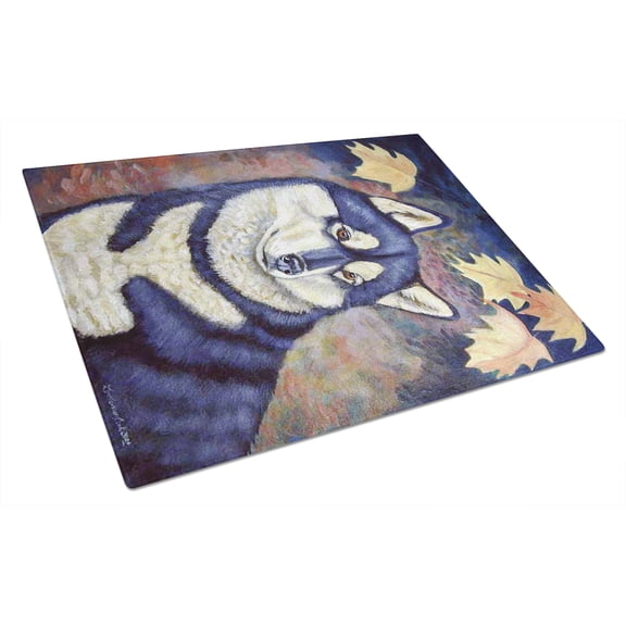 Carolines Treasures 7173LCB Fall Leaves Siberian Husky Glass Cutting Board - Large- 15 x 12 in.