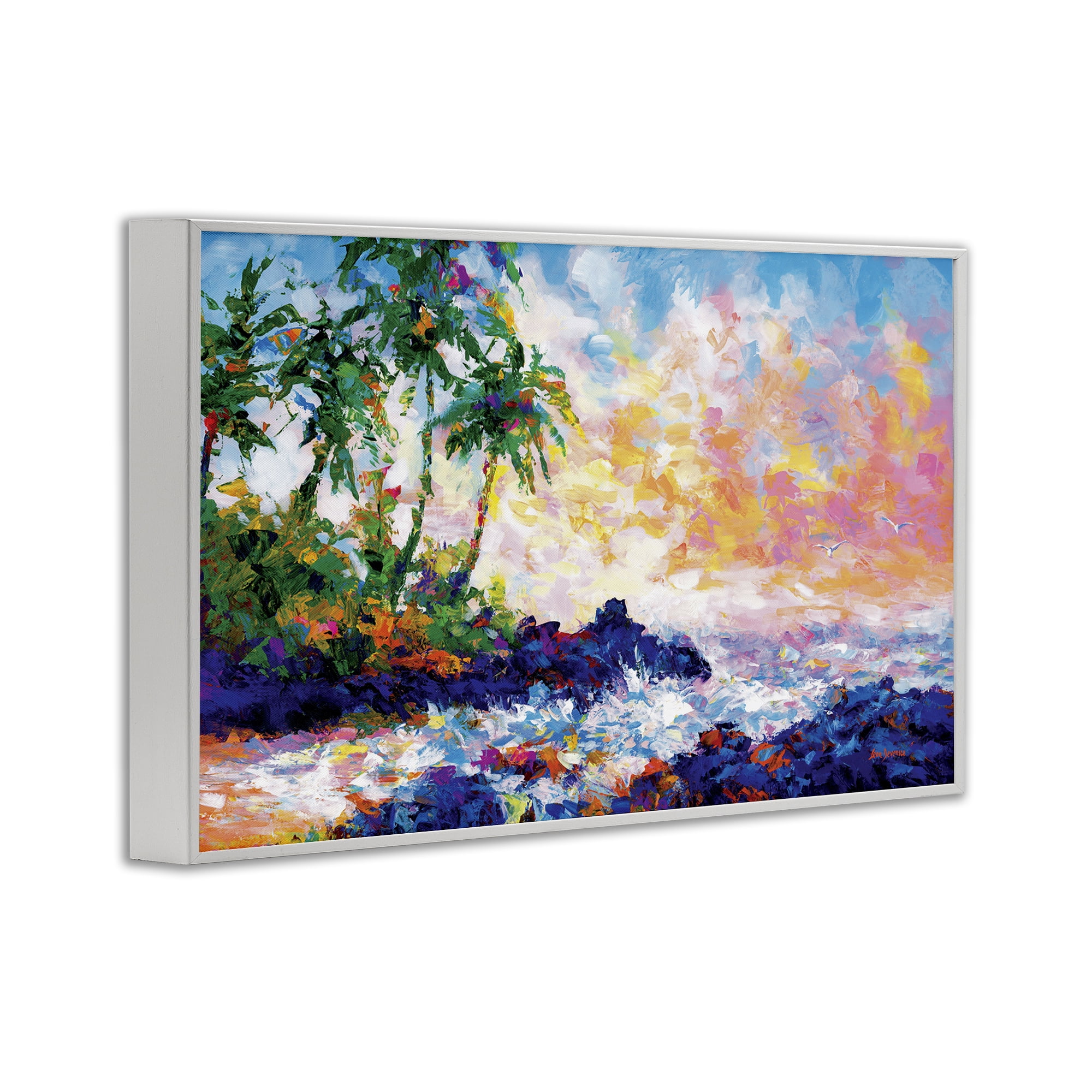 Stupell Industries Waves on Tropical Beach Landscape Painting White Framed Art Print Wall Art, 30 x 20