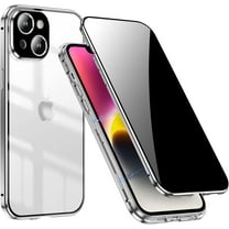 Privacy Magnetic Case for iPhone 14 Plus,Anti Peeping Screen Protector Front and Back Double-sided Tempered Glass Metal Bumper Anti SPY 360 Degree Full Body Protective Phone Case,Clear Silver