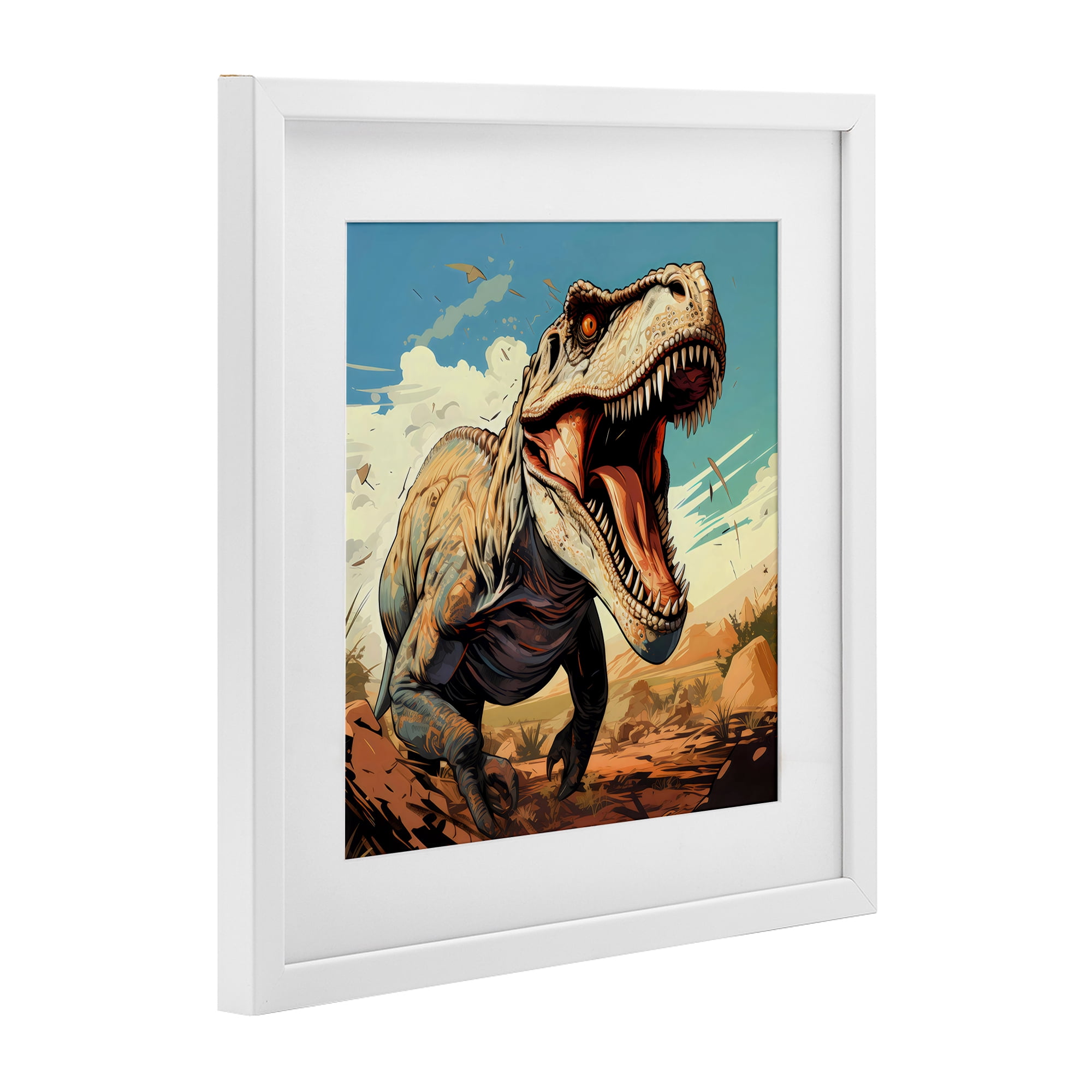Stupell Industries Velociraptor Desert Sunset White Framed Print Under Glass, design by Creative Studio