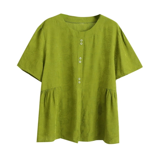 Mujeres de Verano Tops Suelto Ajuste Color Sólido 1/2 Manga Cuello Redondo Top Casual, Blusa de Poliéster de Moda para las Mujeres, Lavado de Manos Primavera Y Verano