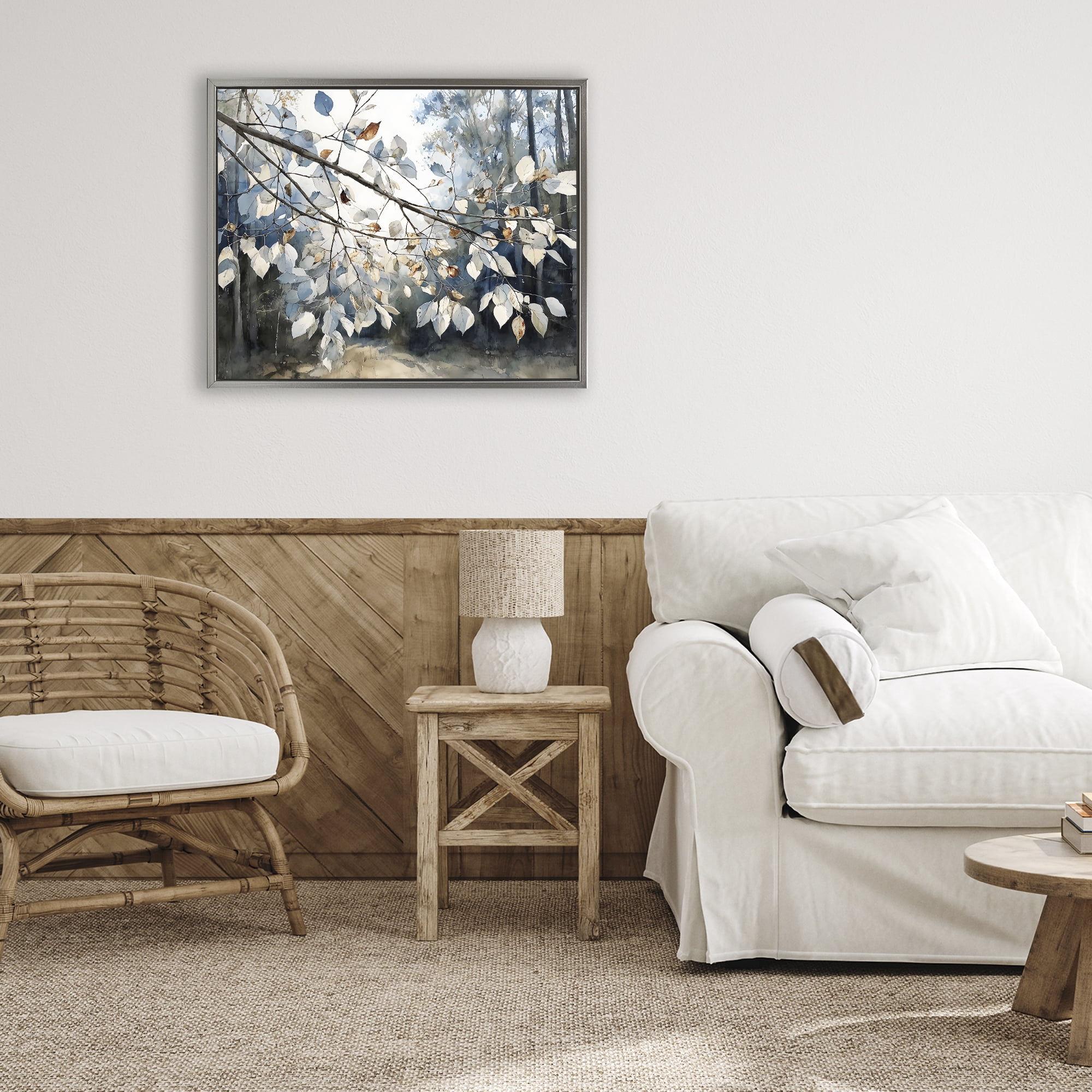 Stupell Industries Blue Fall Branch Leaves Gray Framed Floater Canvas Wall Art, design by Franklyn Gregory