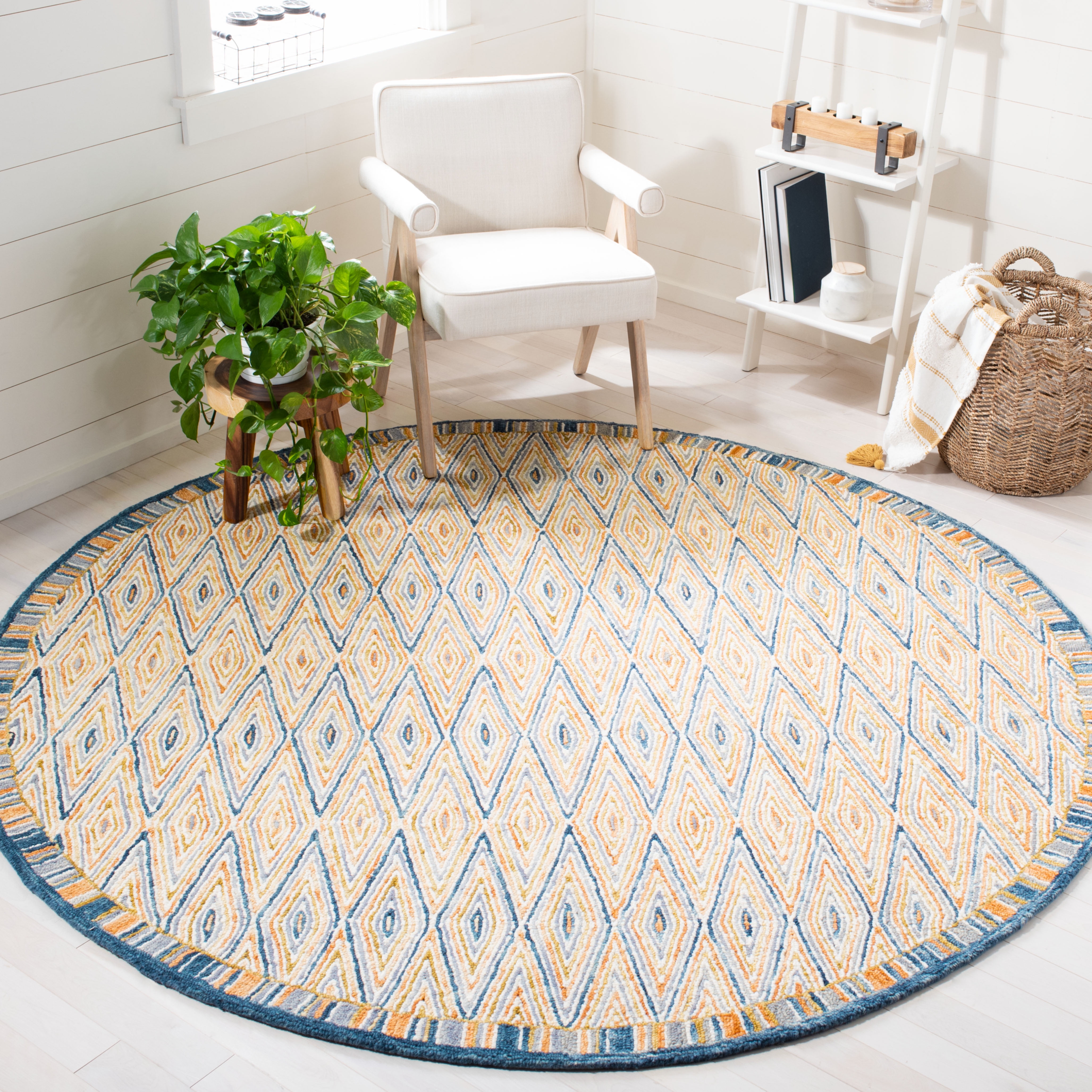 SAFAVIEH Aspen Millicent Geometric Wool Area Rug, Gold/Rust, 3' x 3' Round