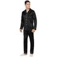 thumbnail image 2 of Ensemble de Pyjamas en Soie pour Hommes, Vêtements de Nuit Classiques, Noir, m, 2 of 2