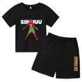 thumbnail image 3 of Conjunto de 2 piezas de camiseta y pantalones cortos de verano para niños y niñas, de algodón con estampado de marca para niños, ropa deportiva transpirable de manga corta para bebés y niños, 3 of 4