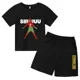 thumbnail image 4 of Conjunto de 2 piezas de camiseta y pantalones cortos de verano para niños y niñas, de algodón con estampado de marca para niños, ropa deportiva transpirable de manga corta para bebés y niños, 4 of 5