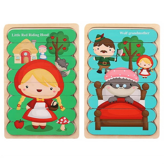 Rompecabezas De Doble Cara, Tira De Dibujos Animados, Juguete De Madera Para Bebés, Rompecabezas Apilable Montessori, Juguete Para Niños, Regalos sonducket FN003249-03